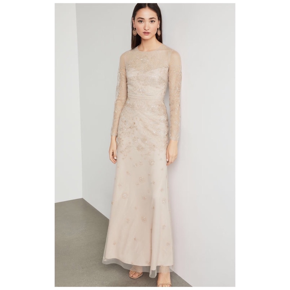 BCBGMAXAZRIA Two-Toned Metallic Embroidered Gown